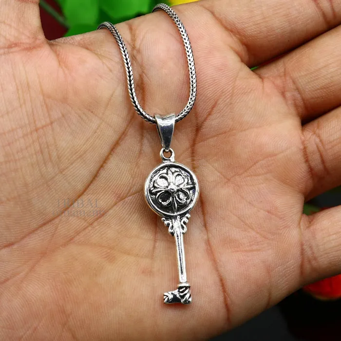 925 sterling silver vintage style handmade key pendant amazing fancy stylish attractive pendant for boys and girls ssp1607 TRIBAL ORNAMENTS Necklaces