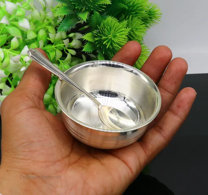 999 fine solid silver handmade small bowl for baby serving pure silver vessel silver utensils home kitchen accessories puja bowl sv223 TRIBAL ORNAMENTS Necklaces
