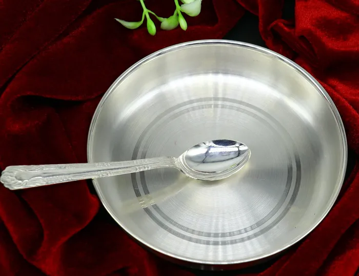 999 sterling silver handmade silver plate tray with spoon silver baby utensil set silver baby food tray silver utensils india sv152 TRIBAL ORNAMENTS Rings 999 sterling silver handmade silver plate tray with spoon silver baby utensil set silver baby food tray silver utensils india sv152 TRIBAL ORNAMENTS Rings