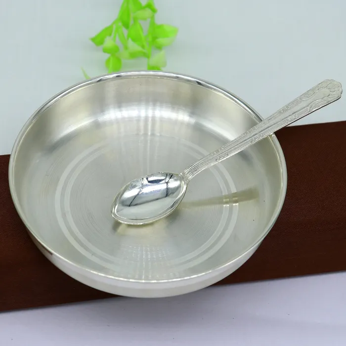 999 sterling silver handmade silver plate tray with spoon silver baby utensil set silver baby food tray silver utensils india sv152 TRIBAL ORNAMENTS Rings