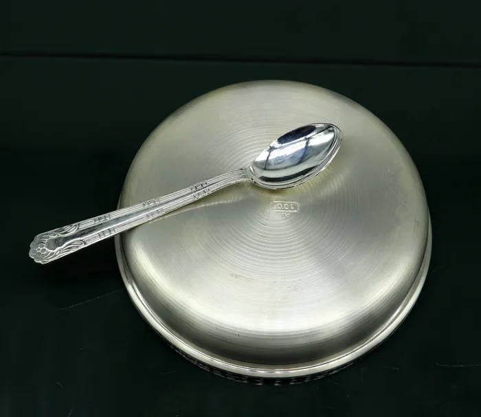 999 sterling silver handmade silver plate tray with spoon silver baby utensil set silver baby food tray silver utensils india sv152 TRIBAL ORNAMENTS Rings
