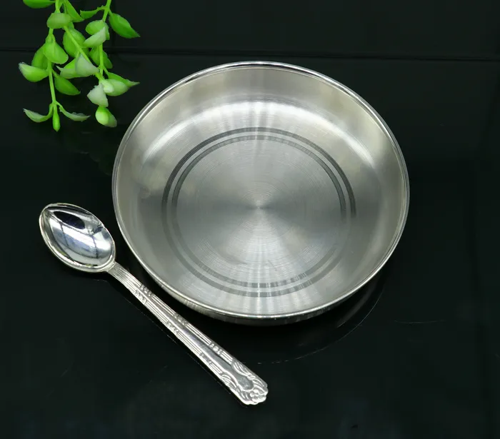 999 sterling silver handmade silver plate tray with spoon silver baby utensil set silver baby food tray silver utensils india sv152 TRIBAL ORNAMENTS Rings