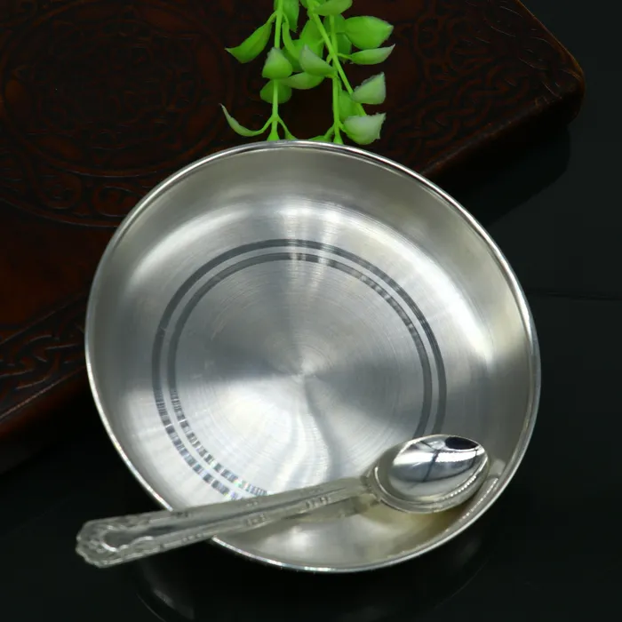 999 sterling silver handmade silver plate tray with spoon silver baby utensil set silver baby food tray silver utensils india sv152 TRIBAL ORNAMENTS Rings