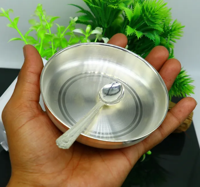 999 sterling silver handmade silver plate tray with spoon silver baby utensil set silver baby food tray silver utensils india sv152 TRIBAL ORNAMENTS Rings