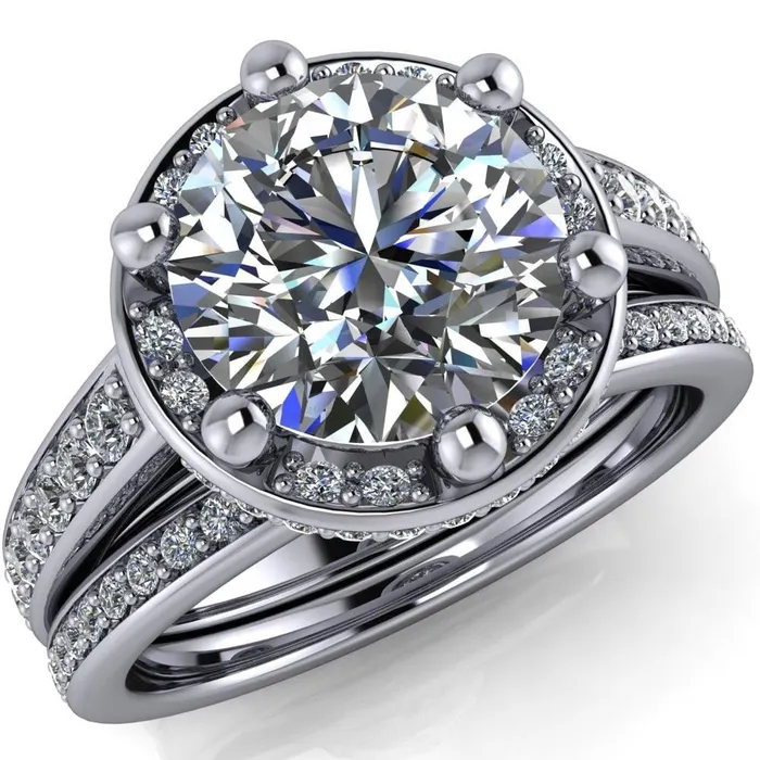 Acadia Round Center Stone 6Prong Diamond Halo with Cathedral U Shaped Gallery Ring Fire Brilliance Rings Acadia Round Center Stone 6Prong Diamond Halo with Cathedral U Shaped Gallery Ring Fire Brilliance Rings