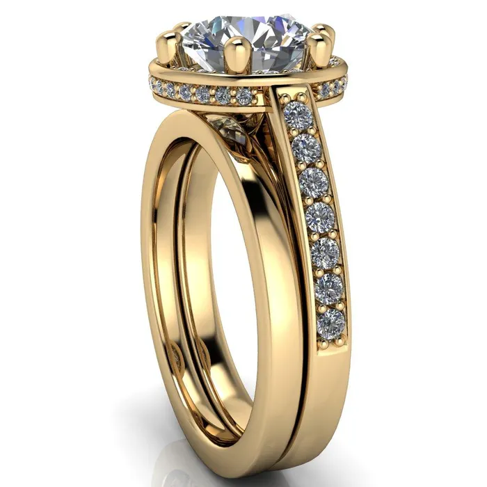 Acadia Round Center Stone 6Prong Diamond Halo with Cathedral U Shaped Gallery Ring Fire Brilliance Rings