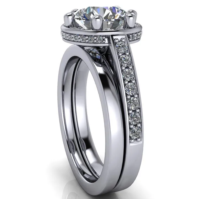 Acadia Round Center Stone 6Prong Diamond Halo with Cathedral U Shaped Gallery Ring Fire Brilliance Rings