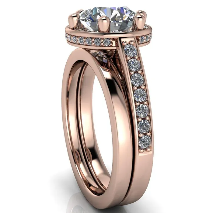 Acadia Round Center Stone 6Prong Diamond Halo with Cathedral U Shaped Gallery Ring Fire Brilliance Rings