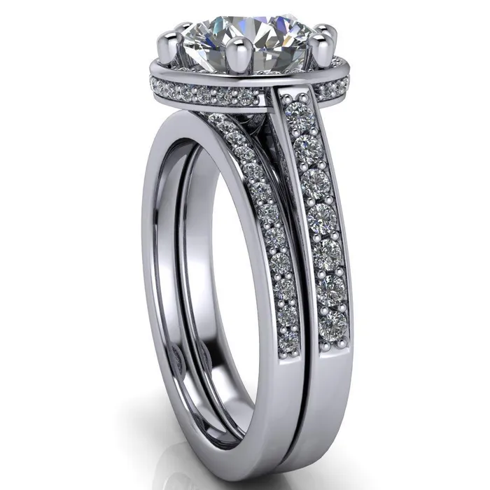 Acadia Round Center Stone 6Prong Diamond Halo with Cathedral U Shaped Gallery Ring Fire Brilliance Rings