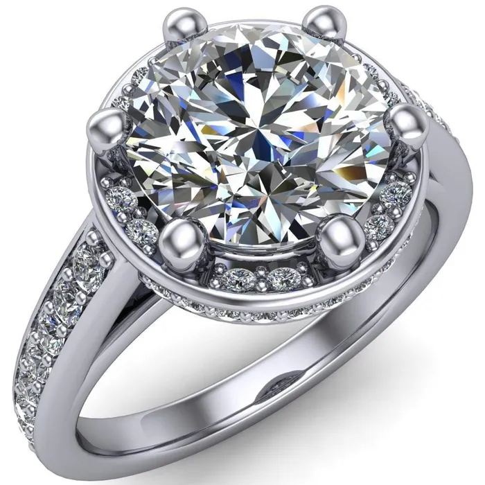 Acadia Round Center Stone 6Prong Diamond Halo with Cathedral U Shaped Gallery Ring Fire Brilliance Rings
