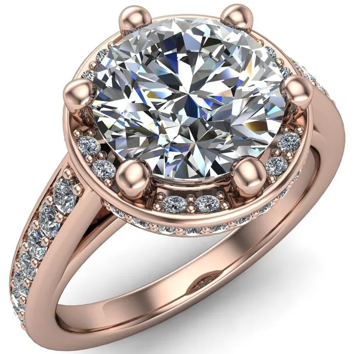 Acadia Round Center Stone 6Prong Diamond Halo with Cathedral U Shaped Gallery Ring Fire Brilliance Rings