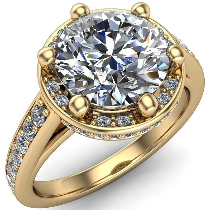 Acadia Round Center Stone 6Prong Diamond Halo with Cathedral U Shaped Gallery Ring Fire Brilliance Rings
