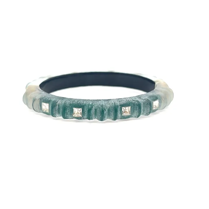 Alexis Bittar Bracelets PreOwned Alexis Bittar Green Lucite and Crystal Hinged Bangle