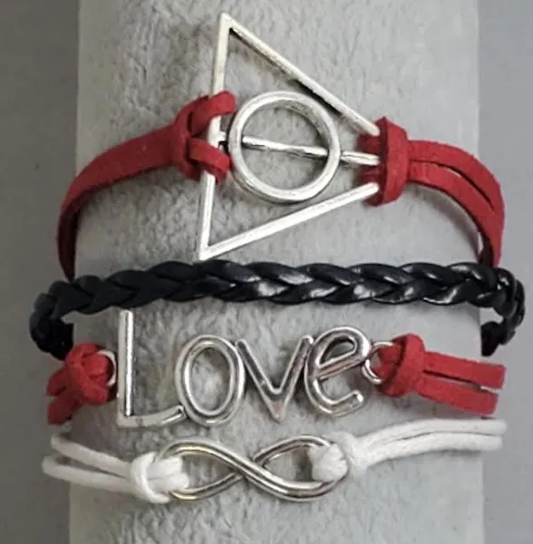 alice AZ153 Red Black White Triangle Love Infinity Leather Layer Bracelet Bracelets alice AZ153 Red Black White Triangle Love Infinity Leather Layer Bracelet Bracelets