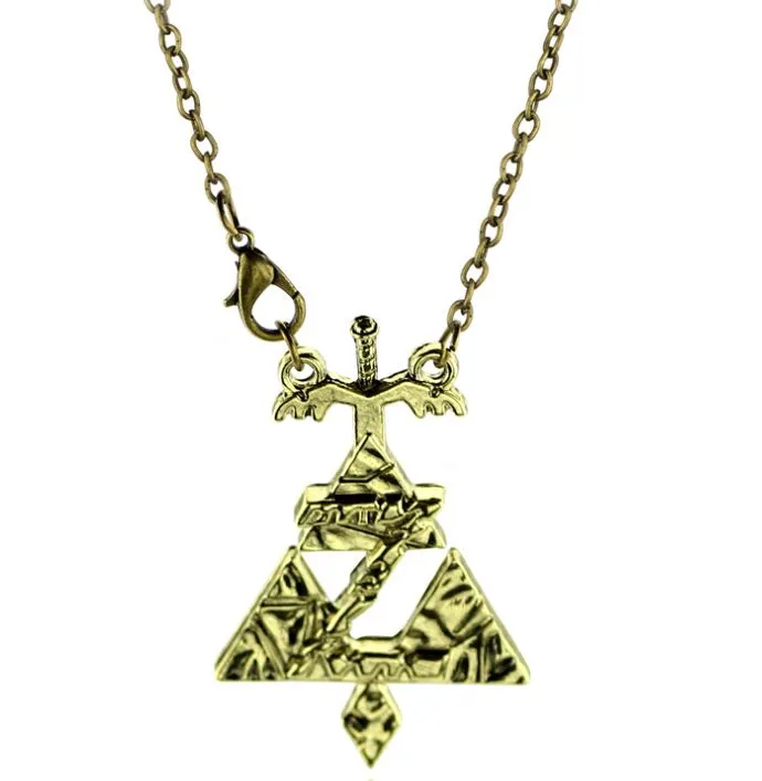 alice N546 Gold Triangle Z Sword Necklace with FREE EARRINGS Necklaces