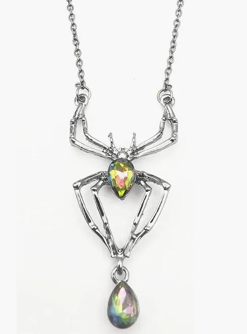 alice Necklaces AZ778 Gun Metal Iridescent Gemstone Spider Necklace with FREE EARRINGS alice Necklaces AZ778 Gun Metal Iridescent Gemstone Spider Necklace with FREE EARRINGS