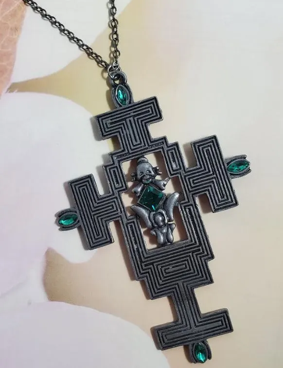 alice Necklaces AZ79 Silver Cross Green Gem Necklace with FREE Earrings