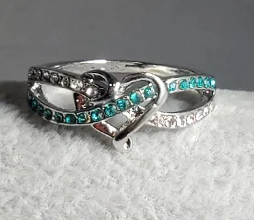 alice Rings R174 Silver Heart Turquoise Rhinestone Ring