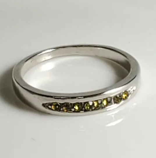alice Rings R508 Silver Lime Green Rhinestone Band Ring