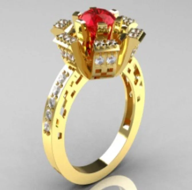 alice Rings R630 Gold Red Gem Rhinestone Ring