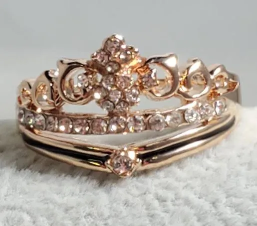 alice Rings R656 Rose Gold Rhinestone Tiara Ring