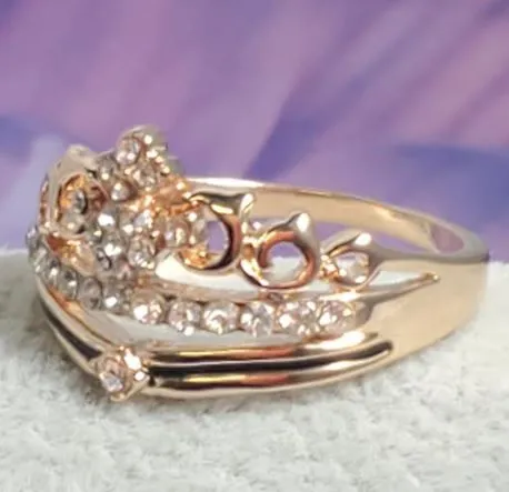 alice Rings R656 Rose Gold Rhinestone Tiara Ring