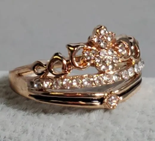 alice Rings R656 Rose Gold Rhinestone Tiara Ring