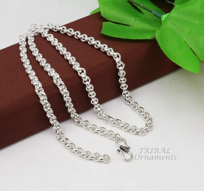 All sizes 925 Sterling silver handmade fabulous cable link rolo chain unisex necklace or anklet or belly chain jewelry from india ch199 TRIBAL ORNAMENTS Necklaces All sizes 925 Sterling silver handmade fabulous cable link rolo chain unisex necklace or anklet or belly chain jewelry from india ch199 TRIBAL ORNAMENTS Necklaces
