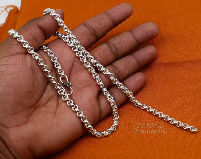 All sizes 925 Sterling silver handmade fabulous cable link rolo chain unisex necklace or anklet or belly chain jewelry from india ch199 TRIBAL ORNAMENTS Necklaces All sizes 925 Sterling silver handmade fabulous cable link rolo chain unisex necklace or anklet or belly chain jewelry from india ch199 TRIBAL ORNAMENTS Necklaces