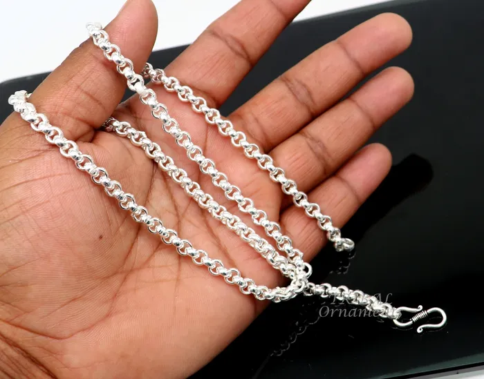 All sizes 925 Sterling silver handmade fabulous cable link rolo chain unisex necklace or anklet or belly chain jewelry from india ch199 TRIBAL ORNAMENTS Necklaces All sizes 925 Sterling silver handmade fabulous cable link rolo chain unisex necklace or anklet or belly chain jewelry from india ch199 TRIBAL ORNAMENTS Necklaces