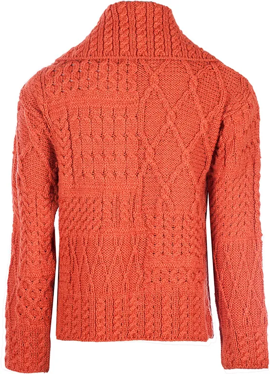 Aran Woollen Mills Necklaces Merino Wool Patchwork Aran Cardigan with Collar