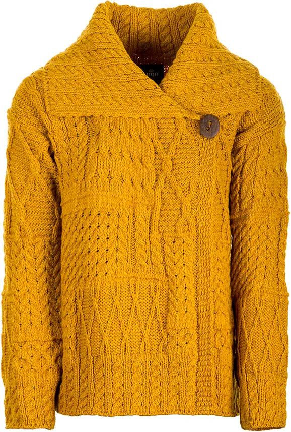 Aran Woollen Mills Necklaces Merino Wool Patchwork Aran Cardigan with Collar