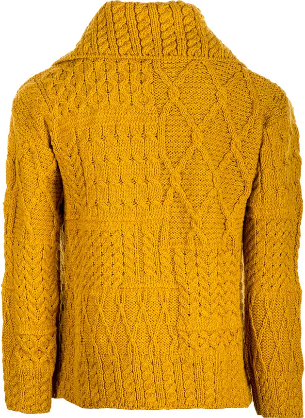 Aran Woollen Mills Necklaces Merino Wool Patchwork Aran Cardigan with Collar
