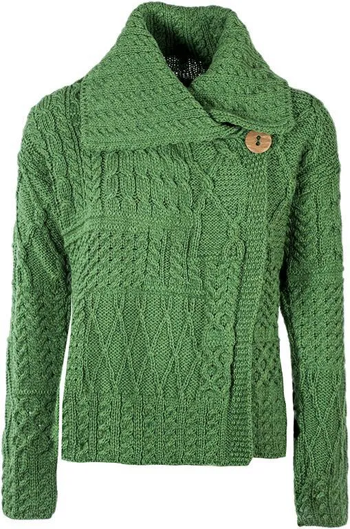 Aran Woollen Mills Necklaces Merino Wool Patchwork Aran Cardigan with Collar