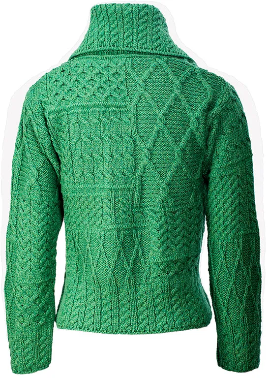Aran Woollen Mills Necklaces Merino Wool Patchwork Aran Cardigan with Collar