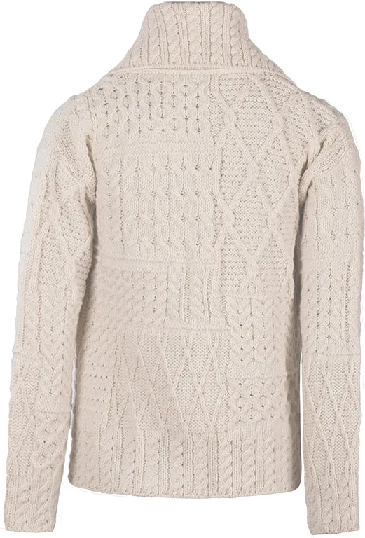 Aran Woollen Mills Necklaces Merino Wool Patchwork Aran Cardigan with Collar