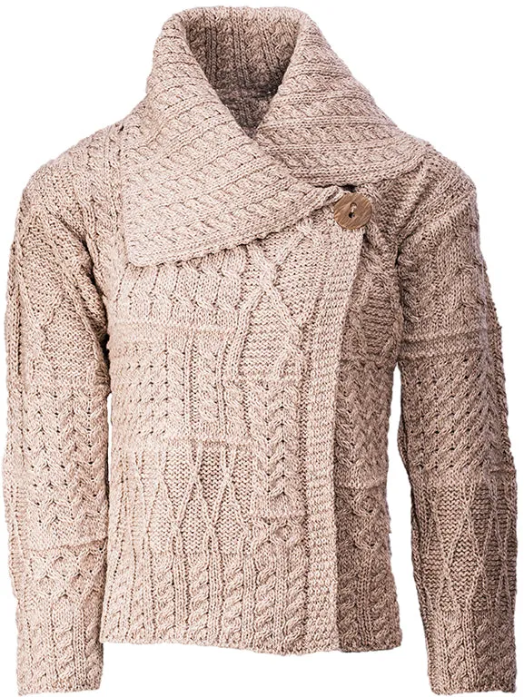 Aran Woollen Mills Necklaces Merino Wool Patchwork Aran Cardigan with Collar