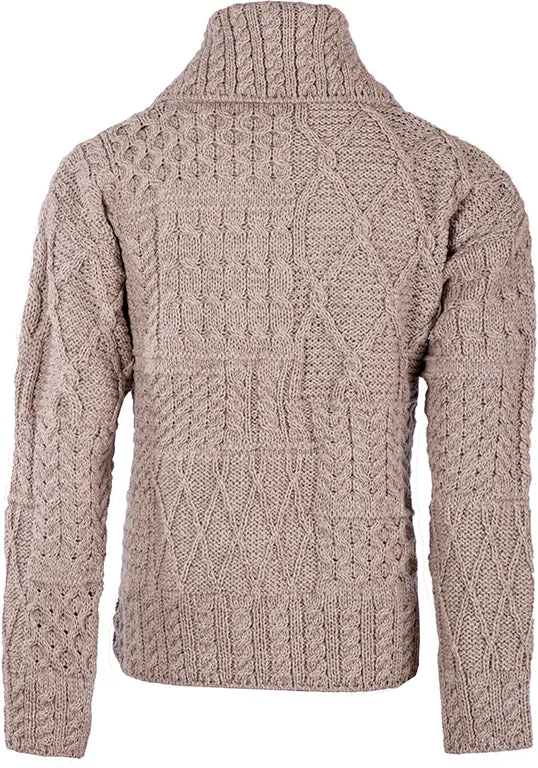 Aran Woollen Mills Necklaces Merino Wool Patchwork Aran Cardigan with Collar