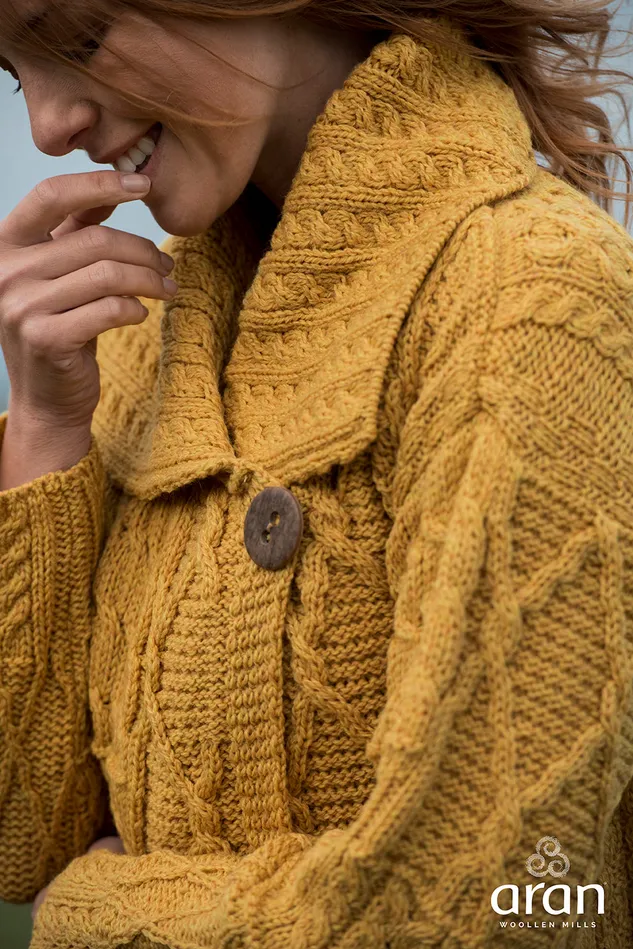Aran Woollen Mills Necklaces Merino Wool Patchwork Aran Cardigan with Collar
