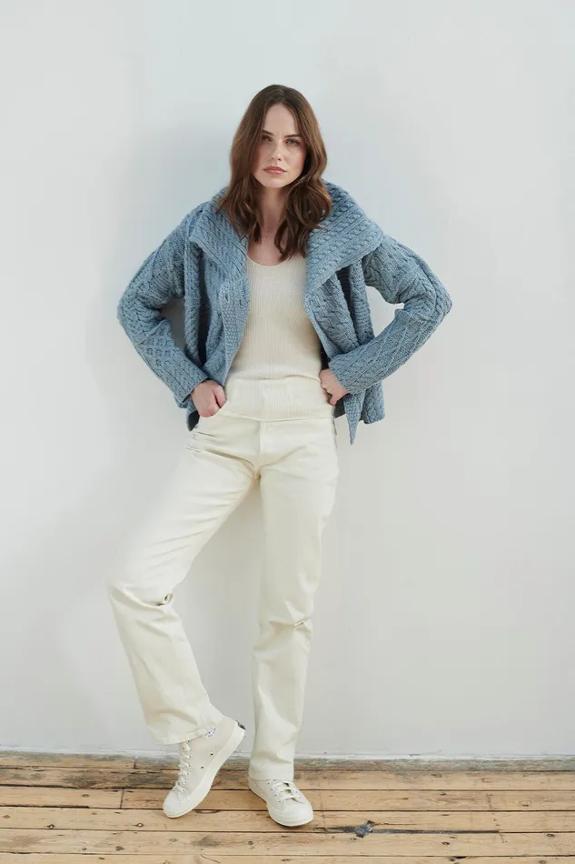 Aran Woollen Mills Necklaces Merino Wool Patchwork Aran Cardigan with Collar