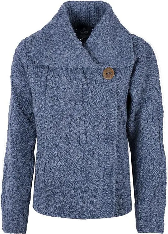 Aran Woollen Mills Necklaces Merino Wool Patchwork Aran Cardigan with Collar