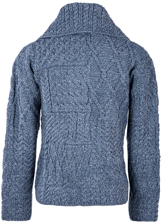 Aran Woollen Mills Necklaces Merino Wool Patchwork Aran Cardigan with Collar