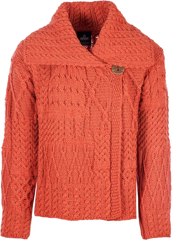 Aran Woollen Mills Necklaces Merino Wool Patchwork Aran Cardigan with Collar