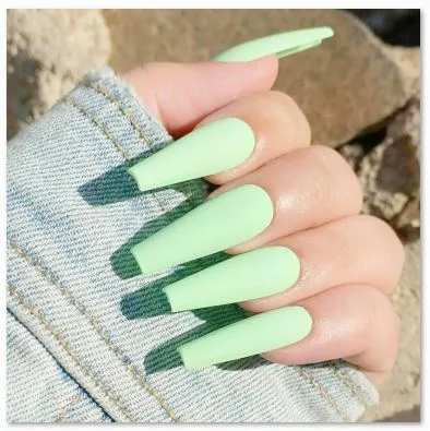 Ashley Necklaces NS14 Extra Long Nails Coffin Press On Matte Light Green 22 Pieces
