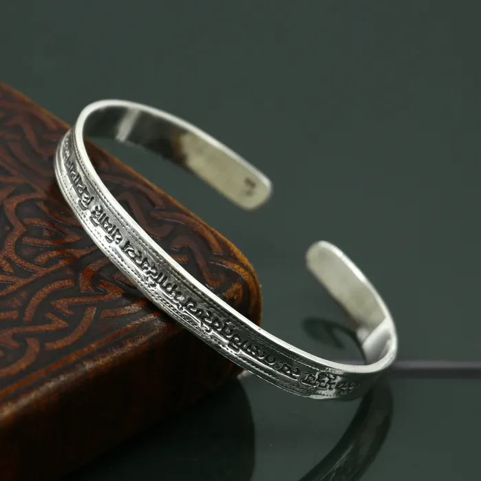 Authentic 925 sterling silver customized Gayatri Mantra design cuff kada bracelet easy to adjust with your wrist unisex jewelry cuff45 TRIBAL ORNAMENTS Bracelets
