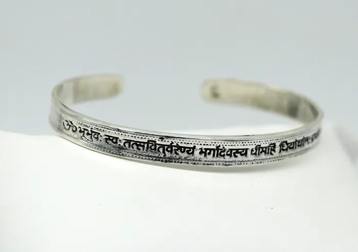 Authentic 925 sterling silver customized Gayatri Mantra design cuff kada bracelet easy to adjust with your wrist unisex jewelry cuff45 TRIBAL ORNAMENTS Bracelets