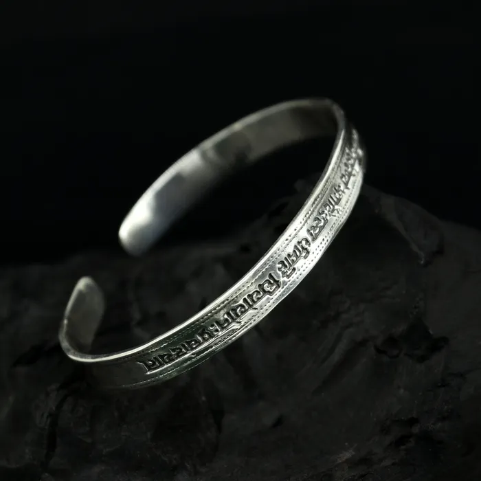 Authentic 925 sterling silver customized Gayatri Mantra design cuff kada bracelet easy to adjust with your wrist unisex jewelry cuff45 TRIBAL ORNAMENTS Bracelets