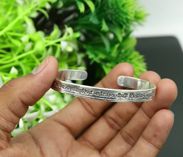 Authentic 925 sterling silver customized Gayatri Mantra design cuff kada bracelet easy to adjust with your wrist unisex jewelry cuff45 TRIBAL ORNAMENTS Bracelets