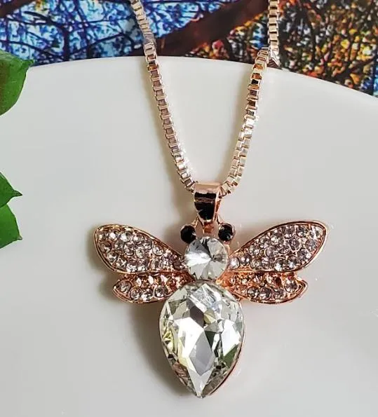 AZ112 Rose Gold Rhinestone Firefly Necklace with FREE EARRINGS polly Necklaces
