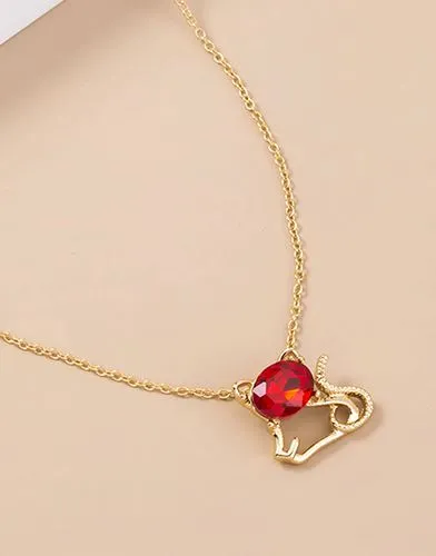 AZ1333 Gold Red Gemstone Kitty Cat Necklace with FREE Earrings 02 Necklaces